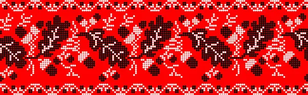 Векторная Иллюстрация Украинского Орнамента Этническом Цветочном Стиле Дубовыми Листьями Желудями — стоковый вектор