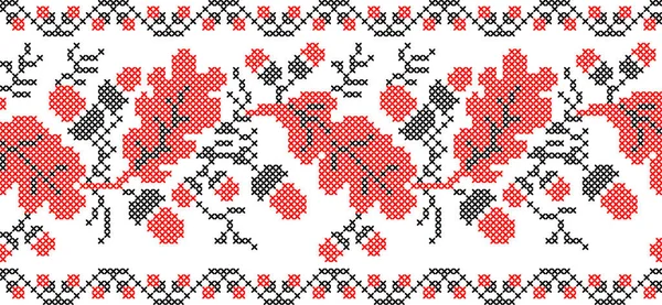Vektorillustration Ukrainska Prydnad Etnisk Blomsterstil Med Ekblad Och Ekollon Identitet — Stock vektor