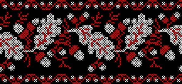 ウクライナの装飾のベクトルイラスト オークの葉とコーン アイデンティティ アイデンティティ フォルヒバンカ 印刷服 ウェブサイト バナーの刺繍と民族的な花のスタイル 背景について フローラルデザイン — ストックベクタ