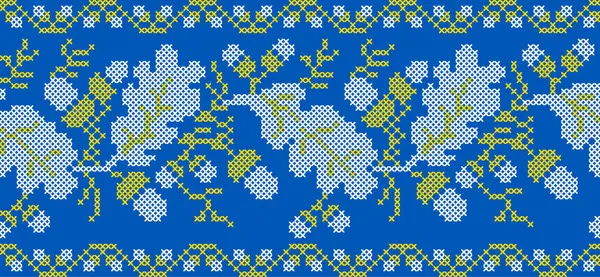 Vektorillustration Ukrainska Prydnad Etnisk Blomsterstil Med Ekblad Och Ekollon Identitet — Stock vektor