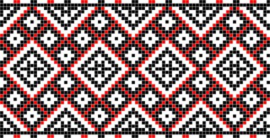 Etnik tarz, kimlik, vyshyvanka gibi Ukrayna süslemelerinin vektör illüstrasyonu, baskı giysileri, web siteleri, afişler için nakış. Geçmişi. Geometrik tasarım, sınır, kopyalama alanı, çerçeve