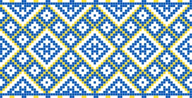 Etnik tarz, kimlik, vyshyvanka gibi Ukrayna süslemelerinin vektör illüstrasyonu, baskı giysileri, web siteleri, afişler için nakış. Geçmişi. Geometrik tasarım, sınır, kopyalama alanı, çerçeve