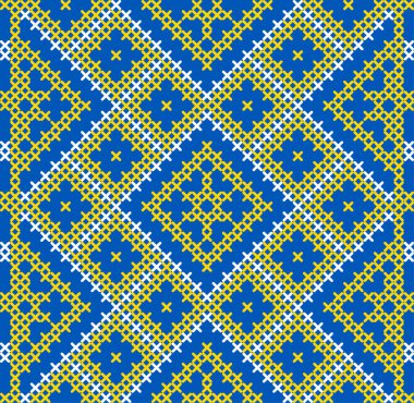 Etnik tarz, kimlik, vyshyvanka gibi Ukrayna süslemelerinin vektör illüstrasyonu, baskı giysileri, web siteleri, afişler için nakış. Geçmişi. Geometrik tasarım, sınır, kopyalama alanı, çerçeve