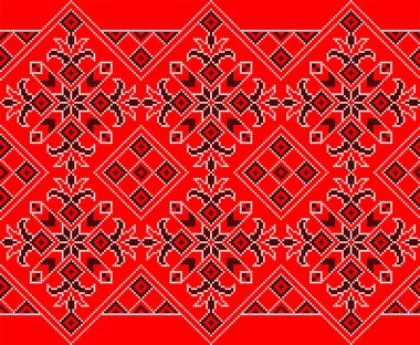 Etnik tarz, kimlik, vyshyvanka gibi Ukrayna süslemelerinin vektör illüstrasyonu, baskı giysileri, web siteleri, afişler için nakış. Geçmişi. Geometrik tasarım, sınır, kopyalama alanı, çerçeve