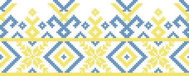 Etnik tarz, kimlik, vyshyvanka gibi Ukrayna süslemelerinin vektör illüstrasyonu, baskı giysileri, web siteleri, afişler için nakış. Geçmişi. Geometrik tasarım, sınır, kopyalama alanı, çerçeve