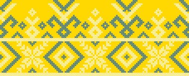 Etnik tarz, kimlik, vyshyvanka gibi Ukrayna süslemelerinin vektör illüstrasyonu, baskı giysileri, web siteleri, afişler için nakış. Geçmişi. Geometrik tasarım, sınır, kopyalama alanı, çerçeve