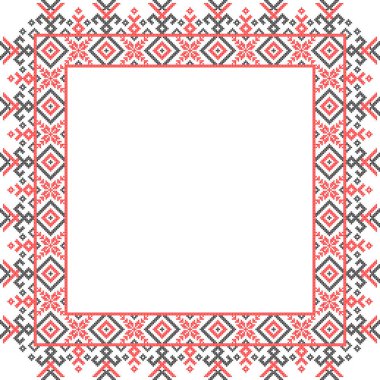 Etnik tarz, kimlik, vyshyvanka gibi Ukrayna süslemelerinin vektör illüstrasyonu, baskı giysileri, web siteleri, afişler için nakış. Geçmişi. Geometrik tasarım, sınır, kopyalama alanı, çerçeve