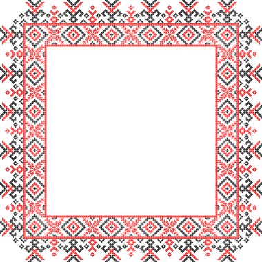 Etnik tarz, kimlik, vyshyvanka gibi Ukrayna süslemelerinin vektör illüstrasyonu, baskı giysileri, web siteleri, afişler için nakış. Geçmişi. Geometrik tasarım, sınır, kopyalama alanı, çerçeve