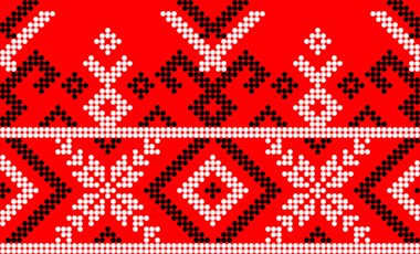 Etnik tarz, kimlik, vyshyvanka gibi Ukrayna süslemelerinin vektör illüstrasyonu, baskı giysileri, web siteleri, afişler için nakış. Geçmişi. Geometrik tasarım, sınır, kopyalama alanı, çerçeve