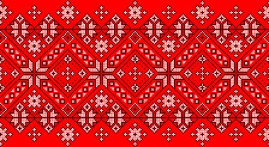 Etnik tarz, kimlik, vyshyvanka gibi Ukrayna süslemelerinin vektör illüstrasyonu, baskı giysileri, web siteleri, afişler için nakış. Geçmişi. Geometrik tasarım, sınır, kopyalama alanı, çerçeve