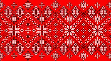 Etnik tarz, kimlik, vyshyvanka gibi Ukrayna süslemelerinin vektör illüstrasyonu, baskı giysileri, web siteleri, afişler için nakış. Geçmişi. Geometrik tasarım, sınır, kopyalama alanı, çerçeve