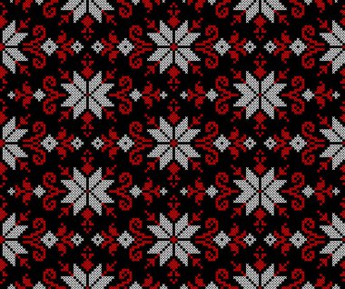 Etnik tarz, kimlik, vyshyvanka gibi kusursuz Ukrayna süsü desenleri, basılı kıyafetler, web siteleri, afişler, posterler için nakışlar. Vektör illüstrasyon arkaplanı