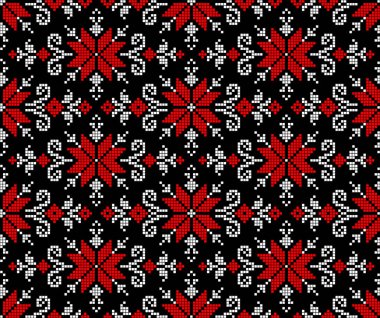 Etnik tarz, kimlik, vyshyvanka gibi kusursuz Ukrayna süsü desenleri, basılı kıyafetler, web siteleri, afişler, posterler için nakışlar. Vektör illüstrasyon arkaplanı