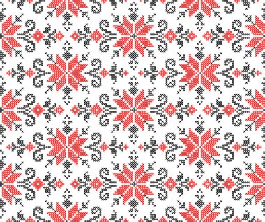 Etnik tarz, kimlik, vyshyvanka gibi kusursuz Ukrayna süsü desenleri, basılı kıyafetler, web siteleri, afişler, posterler için nakışlar. Vektör illüstrasyon arkaplanı