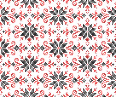 Etnik tarz, kimlik, vyshyvanka gibi kusursuz Ukrayna süsü desenleri, basılı kıyafetler, web siteleri, afişler, posterler için nakışlar. Vektör illüstrasyon arkaplanı