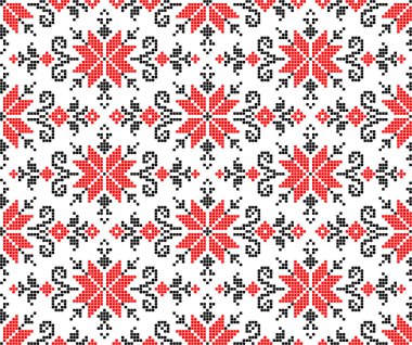 Etnik tarz, kimlik, vyshyvanka gibi kusursuz Ukrayna süsü desenleri, basılı kıyafetler, web siteleri, afişler, posterler için nakışlar. Vektör illüstrasyon arkaplanı