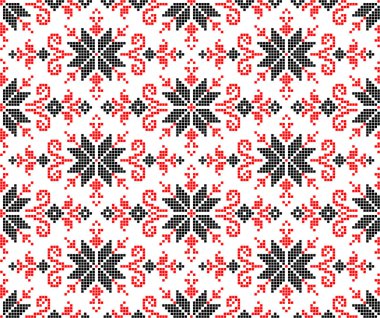 Etnik tarz, kimlik, vyshyvanka gibi kusursuz Ukrayna süsü desenleri, basılı kıyafetler, web siteleri, afişler, posterler için nakışlar. Vektör illüstrasyon arkaplanı