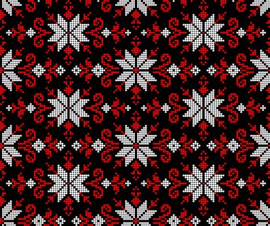 Etnik tarz, kimlik, vyshyvanka gibi kusursuz Ukrayna süsü desenleri, basılı kıyafetler, web siteleri, afişler, posterler için nakışlar. Vektör illüstrasyon arkaplanı