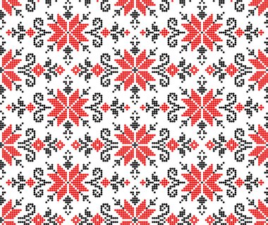 Etnik tarz, kimlik, vyshyvanka gibi kusursuz Ukrayna süsü desenleri, basılı kıyafetler, web siteleri, afişler, posterler için nakışlar. Vektör illüstrasyon arkaplanı