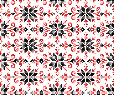 Etnik tarz, kimlik, vyshyvanka gibi kusursuz Ukrayna süsü desenleri, basılı kıyafetler, web siteleri, afişler, posterler için nakışlar. Vektör illüstrasyon arkaplanı