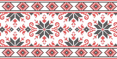 Etnik tarz, kimlik, vyshyvanka gibi Ukrayna süslemelerinin vektör illüstrasyonu, baskı giysileri, web siteleri, afişler için nakış. Geçmişi. Geometrik tasarım, sınır, kopyalama alanı, çerçeve