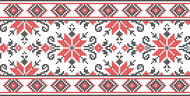 Etnik tarz, kimlik, vyshyvanka gibi Ukrayna süslemelerinin vektör illüstrasyonu, baskı giysileri, web siteleri, afişler için nakış. Geçmişi. Geometrik tasarım, sınır, kopyalama alanı, çerçeve