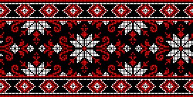 Etnik tarz, kimlik, vyshyvanka gibi Ukrayna süslemelerinin vektör illüstrasyonu, baskı giysileri, web siteleri, afişler için nakış. Geçmişi. Geometrik tasarım, sınır, kopyalama alanı, çerçeve