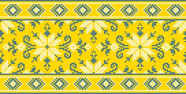 Etnik tarz, kimlik, vyshyvanka gibi Ukrayna süslemelerinin vektör illüstrasyonu, baskı giysileri, web siteleri, afişler için nakış. Geçmişi. Geometrik tasarım, sınır, kopyalama alanı, çerçeve