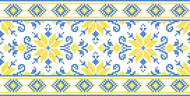 Etnik tarz, kimlik, vyshyvanka gibi Ukrayna süslemelerinin vektör illüstrasyonu, baskı giysileri, web siteleri, afişler için nakış. Geçmişi. Geometrik tasarım, sınır, kopyalama alanı, çerçeve