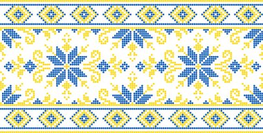 Etnik tarz, kimlik, vyshyvanka gibi Ukrayna süslemelerinin vektör illüstrasyonu, baskı giysileri, web siteleri, afişler için nakış. Geçmişi. Geometrik tasarım, sınır, kopyalama alanı, çerçeve