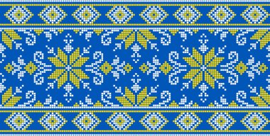 Etnik tarz, kimlik, vyshyvanka gibi Ukrayna süslemelerinin vektör illüstrasyonu, baskı giysileri, web siteleri, afişler için nakış. Geçmişi. Geometrik tasarım, sınır, kopyalama alanı, çerçeve