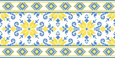 Etnik tarz, kimlik, vyshyvanka gibi Ukrayna süslemelerinin vektör illüstrasyonu, baskı giysileri, web siteleri, afişler için nakış. Geçmişi. Geometrik tasarım, sınır, kopyalama alanı, çerçeve