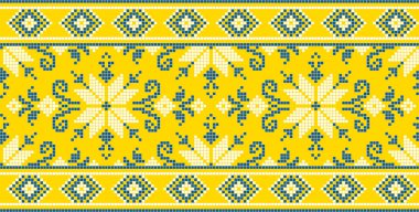 Etnik tarz, kimlik, vyshyvanka gibi Ukrayna süslemelerinin vektör illüstrasyonu, baskı giysileri, web siteleri, afişler için nakış. Geçmişi. Geometrik tasarım, sınır, kopyalama alanı, çerçeve