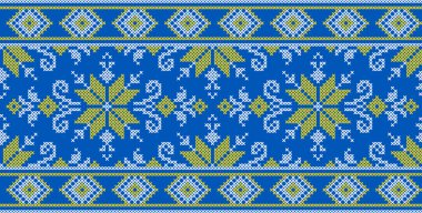 Etnik tarz, kimlik, vyshyvanka gibi Ukrayna süslemelerinin vektör illüstrasyonu, baskı giysileri, web siteleri, afişler için nakış. Geçmişi. Geometrik tasarım, sınır, kopyalama alanı, çerçeve
