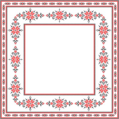 Etnik tarz, kimlik, vyshyvanka gibi Ukrayna süslemelerinin vektör illüstrasyonu, baskı giysileri, web siteleri, afişler için nakış. Geçmişi. Geometrik tasarım, sınır, kopyalama alanı, çerçeve