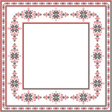 Etnik tarz, kimlik, vyshyvanka gibi Ukrayna süslemelerinin vektör illüstrasyonu, baskı giysileri, web siteleri, afişler için nakış. Geçmişi. Geometrik tasarım, sınır, kopyalama alanı, çerçeve