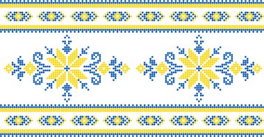 Etnik tarz, kimlik, vyshyvanka gibi Ukrayna süslemelerinin vektör illüstrasyonu, baskı giysileri, web siteleri, afişler için nakış. Geçmişi. Geometrik tasarım, sınır, kopyalama alanı, çerçeve