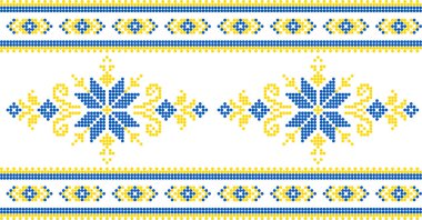 Etnik tarz, kimlik, vyshyvanka gibi Ukrayna süslemelerinin vektör illüstrasyonu, baskı giysileri, web siteleri, afişler için nakış. Geçmişi. Geometrik tasarım, sınır, kopyalama alanı, çerçeve