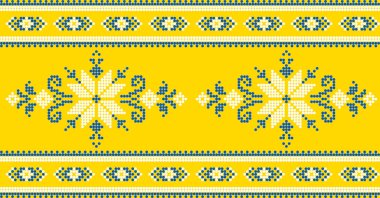 Etnik tarz, kimlik, vyshyvanka gibi Ukrayna süslemelerinin vektör illüstrasyonu, baskı giysileri, web siteleri, afişler için nakış. Geçmişi. Geometrik tasarım, sınır, kopyalama alanı, çerçeve