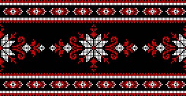 Etnik tarz, kimlik, vyshyvanka gibi Ukrayna süslemelerinin vektör illüstrasyonu, baskı giysileri, web siteleri, afişler için nakış. Geçmişi. Geometrik tasarım, sınır, kopyalama alanı, çerçeve