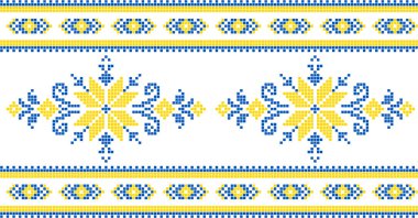 Etnik tarz, kimlik, vyshyvanka gibi Ukrayna süslemelerinin vektör illüstrasyonu, baskı giysileri, web siteleri, afişler için nakış. Geçmişi. Geometrik tasarım, sınır, kopyalama alanı, çerçeve