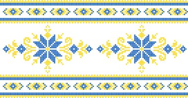 Etnik tarz, kimlik, vyshyvanka gibi Ukrayna süslemelerinin vektör illüstrasyonu, baskı giysileri, web siteleri, afişler için nakış. Geçmişi. Geometrik tasarım, sınır, kopyalama alanı, çerçeve