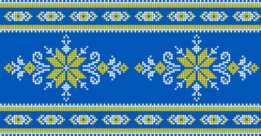 Etnik tarz, kimlik, vyshyvanka gibi Ukrayna süslemelerinin vektör illüstrasyonu, baskı giysileri, web siteleri, afişler için nakış. Geçmişi. Geometrik tasarım, sınır, kopyalama alanı, çerçeve