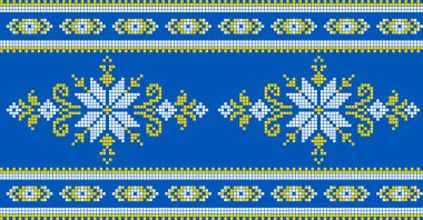 Etnik tarz, kimlik, vyshyvanka gibi Ukrayna süslemelerinin vektör illüstrasyonu, baskı giysileri, web siteleri, afişler için nakış. Geçmişi. Geometrik tasarım, sınır, kopyalama alanı, çerçeve