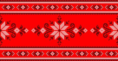 Etnik tarz, kimlik, vyshyvanka gibi Ukrayna süslemelerinin vektör illüstrasyonu, baskı giysileri, web siteleri, afişler için nakış. Geçmişi. Geometrik tasarım, sınır, kopyalama alanı, çerçeve