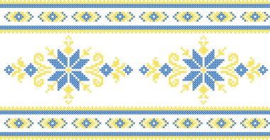 Etnik tarz, kimlik, vyshyvanka gibi Ukrayna süslemelerinin vektör illüstrasyonu, baskı giysileri, web siteleri, afişler için nakış. Geçmişi. Geometrik tasarım, sınır, kopyalama alanı, çerçeve