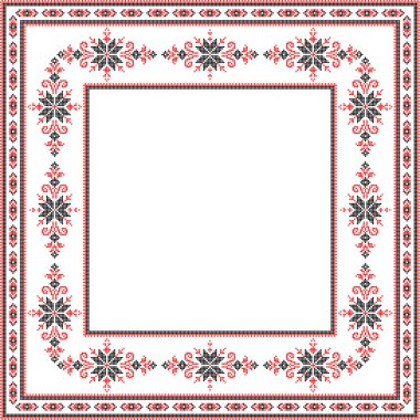 Etnik tarz, kimlik, vyshyvanka gibi Ukrayna süslemelerinin vektör illüstrasyonu, baskı giysileri, web siteleri, afişler için nakış. Geçmişi. Geometrik tasarım, sınır, kopyalama alanı, çerçeve