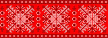 Etnik tarz, kimlik, vyshyvanka gibi Ukrayna süslemelerinin vektör illüstrasyonu, baskı giysileri, web siteleri, afişler için nakış. Geçmişi. Geometrik tasarım, sınır, kopyalama alanı, çerçeve