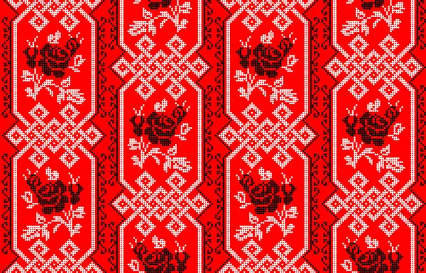 Бесшовный Узор Украинского Орнамента Этническом Стиле Самобытности Вышиванки Вышивки Печатной — стоковый вектор