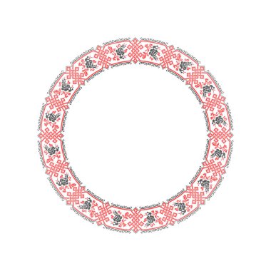 Etnik tarz, kimlik, vyshyvanka gibi Ukrayna süslemelerinin vektör illüstrasyonu, baskı giysileri, web siteleri, afişler için nakış. Geçmişi. Geometrik tasarım, sınır, kopyalama alanı, çerçeve
